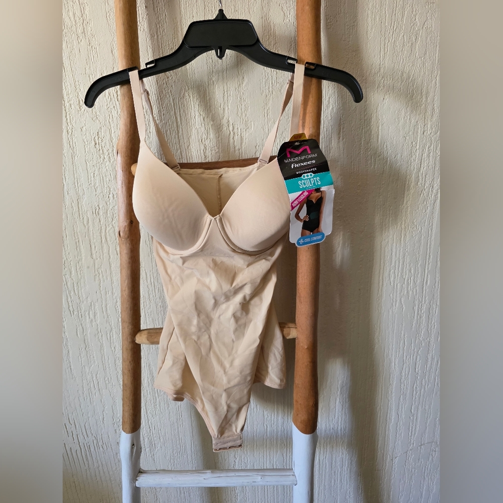 Maidenform Flexees Women's Nude Shaping Sculpting Bodyshaper Bodysuit Sz L